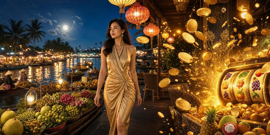 Người chơi slot game tại chợ đêm vùng sông Mekong rộn ràng ánh đèn